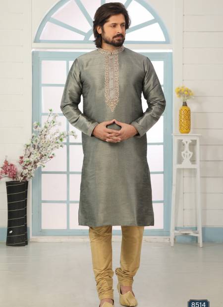 Gray Colour Latest Designer Party And Function Wear Traditional Art Banarasi Silk Kurta Churidar Pajama Redymade Collection 1036-8514
